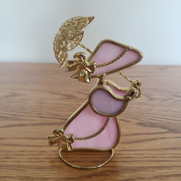 Vintage Stained Glass Table Top Old Fashioned Victorian Woman Figurine Glass Art - Picture 2 of 14